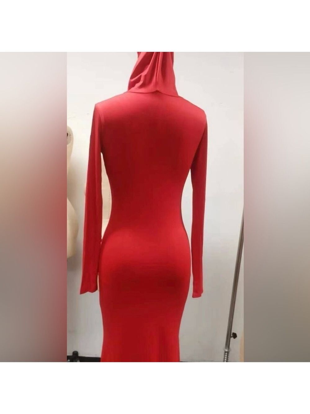 Long Red Hooded Dress - Picture 4 of 5